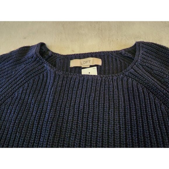 NWT Loft Ann Taylor Womens Bell Cuff Sweater Size Medium Dark Navy Blue - Picture 3 of 9